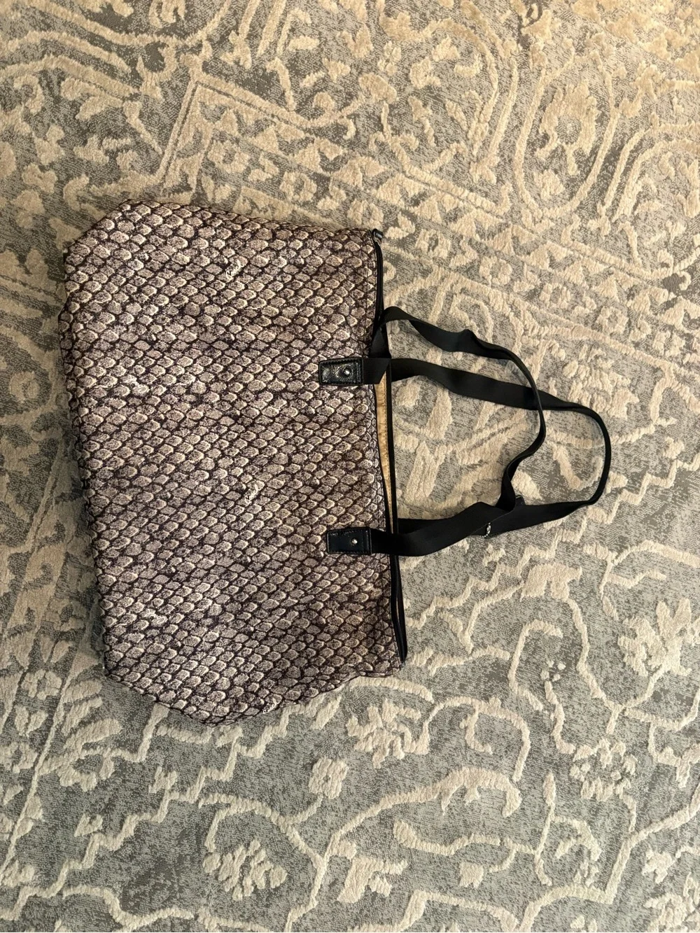 Coach Metallic Snake-Print Tote in Pewter and Black